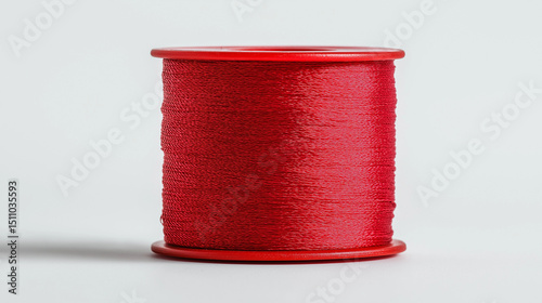 A spool of red thread for spinning, isolated on a gray background.
