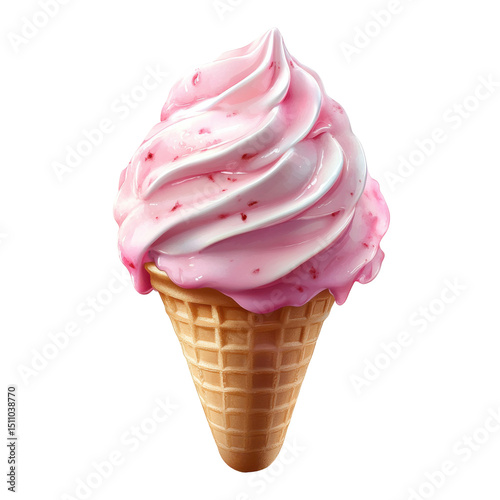 Delicious pink strawberry ice cream melting on transparent background