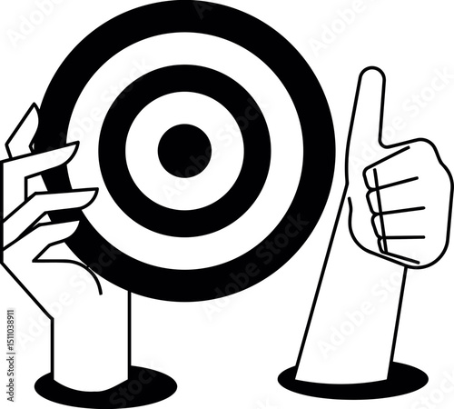 Target hands goal success achievement aim focus accuracy precision bullseye like ok approval vector art illustration