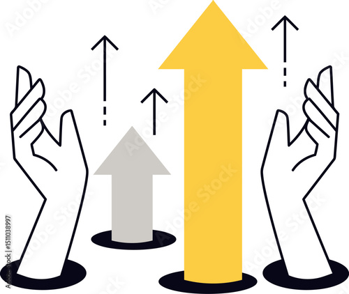 Arrow growth success chart business diagram finance marketing progress increase up hands development vector art illustration