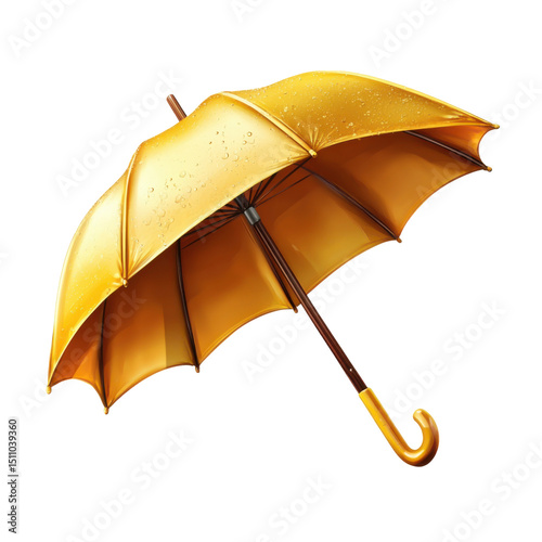 Classic yellow umbrella protecting from rain on transparent background