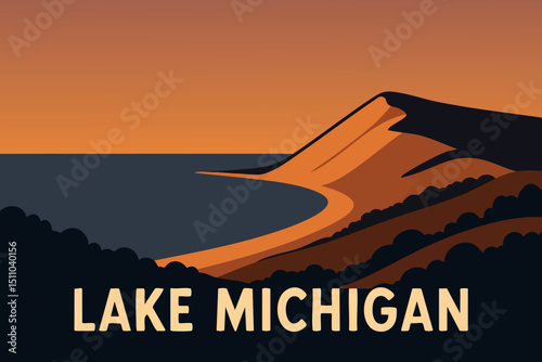 Sleeping Bear Dunes on Lake Michigan at Sunset.eps