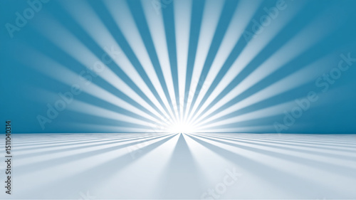 A burst of white light rays emanating from a central point on a blue and white gradient background