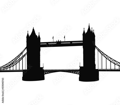 Artistic silhouette of the London Tower Bridge. iconic Tower Bridge in London with white background