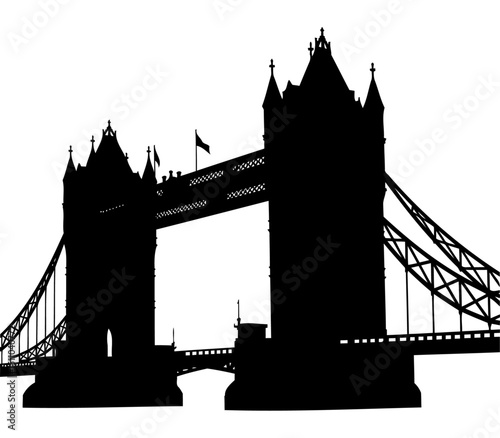 London Tower Bridge silhouette, iconic Tower Bridge in London vector art illustration with white background