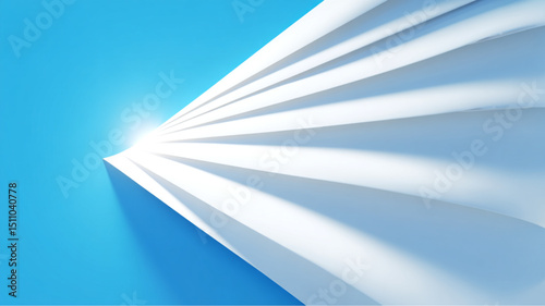 Abstract white layers against a bright blue background with a light source at the top left corner