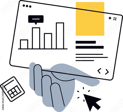 Analysis data chart business graph finance report hand pen yellow note information planning strategy vector art illustration