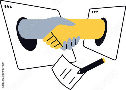 Handshake agreement contract business partnership deal collaboration cooperation success negotiation signing document vector art illustration