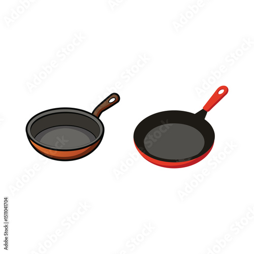Vector art of Two frying pans isolated on white background, kitchen cookware items