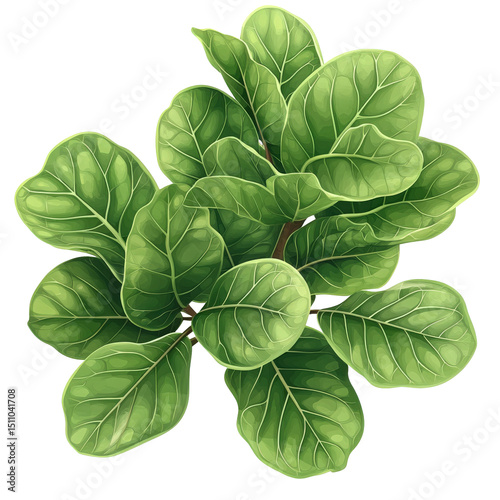 Elegant fiddle leaf fig plant illustration showcases intricate leaf venation and texture