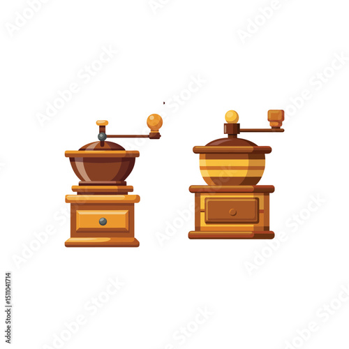Vector art of Two vintage coffee grinders isolated on white background