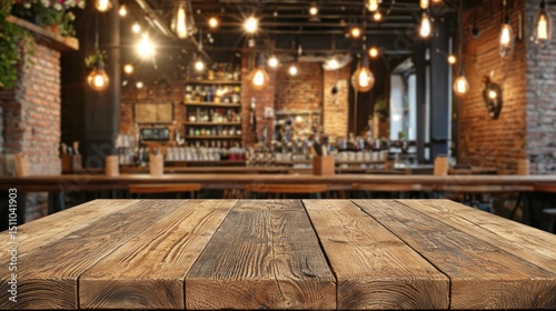 Rustic Wooden Table in a Cozy Pub Setting