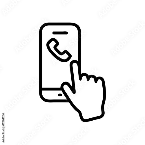 Hand touching phone screen with call icon in minimalistic design  