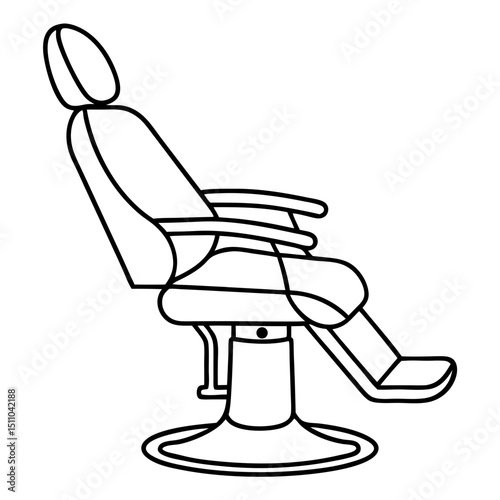 Line art of a reclining salon chair with armrests and footrest  