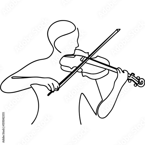 Line art of a musician playing violin in minimal style  