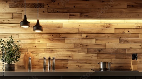 Rustic Kitchen Backsplash with Warm Lighting
