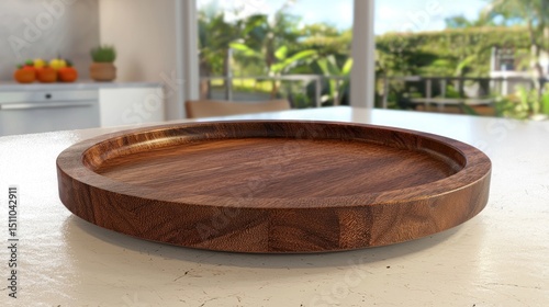 Elegant Wooden Serving Tray on Kitchen Counter