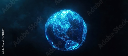 Abstract digital blue background with a globe made of glowing data connections, representing technology and global network concepts Generative AI