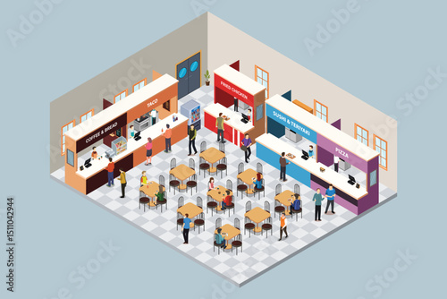 Isometric Food Court Vector Illustration