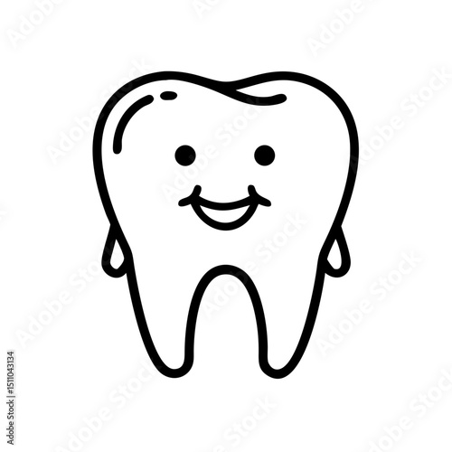 Cartoon tooth character smiling with hands and a joyful expression  