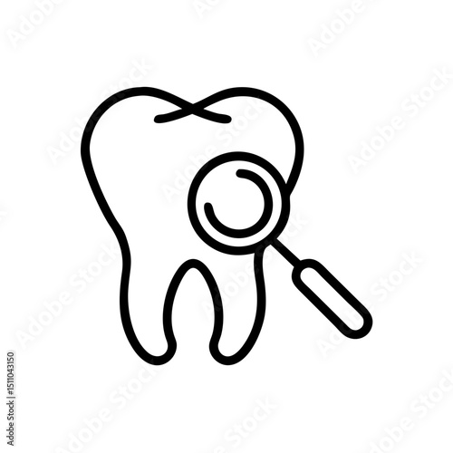 Tooth examination under magnifying glass. Dental checkup concept image for infographic or brochure. Detailed tooth anatomy illustration with magnifying glass showing dental care.
