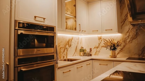 Luxury Kitchen Design: Gold Accents and Marble Backsplash