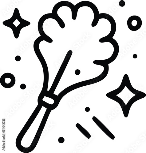 A neat line illustration featuring a cleaning feather duster and shiny sparkles, capturing the essence of cleanliness, minimalism, and house chore.