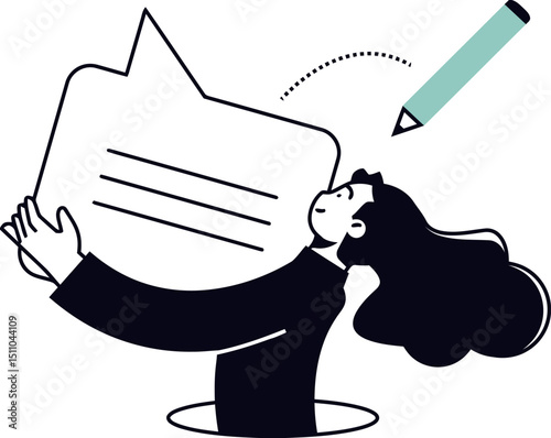 Woman speech bubble communication writing message idea inspiration creative thinking illustration design art drawing vector art illustration