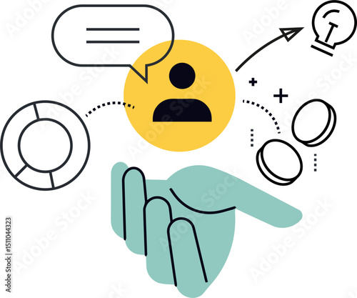 Illustration hand holding person business strategy management planning marketing solution success growth vector art illustration