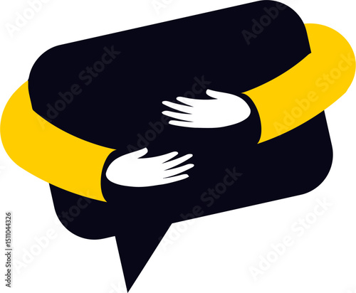 Chat bubble hug support hands care love communication message conversation help empathy assistance kindness vector art illustration