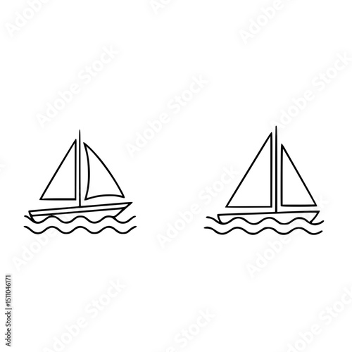 Beach line icon set. Yacht