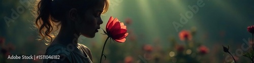 A shadowed figure whispers secrets into a wilting flower, symbolizing a deceptive and decaying relationship; a visual metaphor for the fragility of a love built on lies , nightmare, feelings
