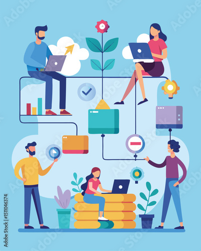Business meeting vector funny cartoon business people and icon set for office and finance concepts