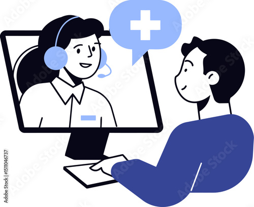 Online doctor telehealth consultation healthcare medical advice virtual appointment telemedicine support care vector art illustration