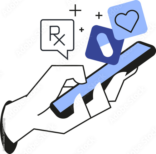 Online pharmacy app prescription medication health care mobile medicine digital drugstore service telehealth vector art illustration