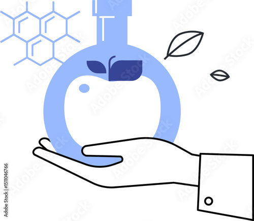 Apple science fruit food health research laboratory biology nature organic hand chemistry molecule test vector art illustration