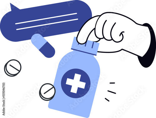 Medical healthcare medicine pills tablet capsule treatment pharmacy health doctor hand bottle remedy vector art illustration