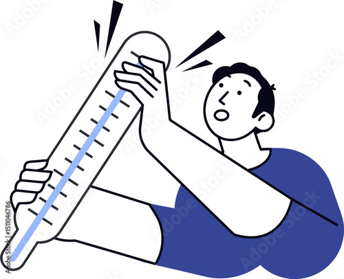 Illustration of man checking temperature with thermometer fever health sickness medical care disease sick vector art illustration