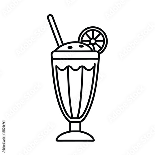 Refreshing ice cream soda drink with orange slice illustration