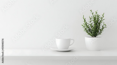 Wallpaper Mural Minimalist white shelf with plant and cup Torontodigital.ca