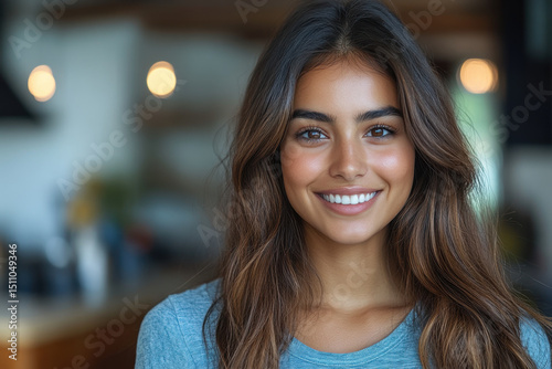 Wallpaper Mural Smiling woman with long hair looking at the camera. Torontodigital.ca