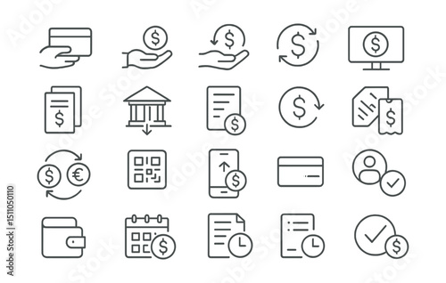 Line style icons of desktop tools and environments: desktop monitor, work desk, desktop UI, screen share, desktop app, folder icon, desktop layout, computer mouse, keyboard icon, workspace setup,
