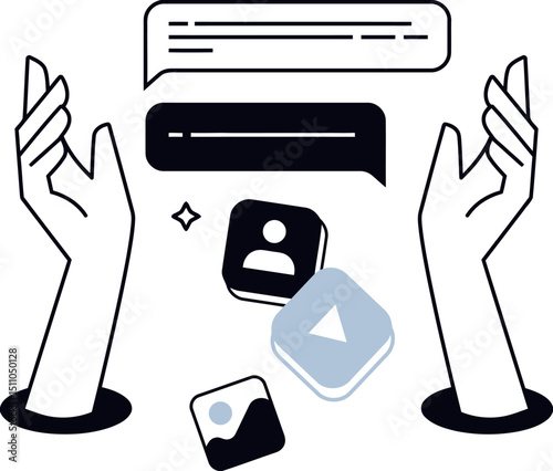 Hands media play video player interface design user experience streaming online content digital art 100 vector art illustration