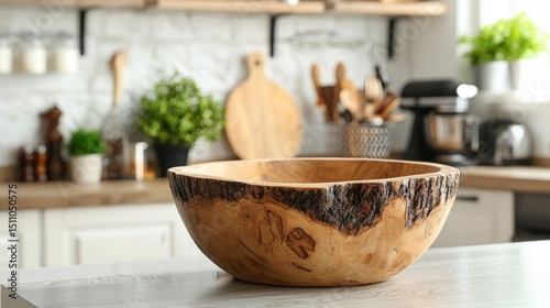 Rustic Wooden Bowl in a Cozy Kitchen