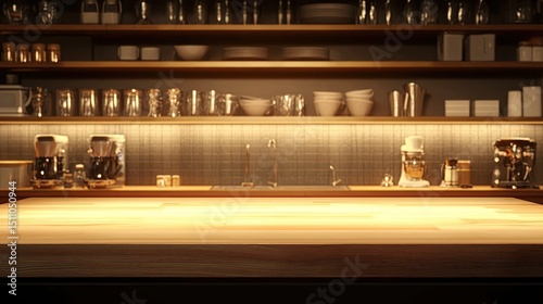 Warm Kitchen Countertop with Blurred Background