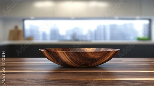 Wooden Bowl on Walnut Tabletop
