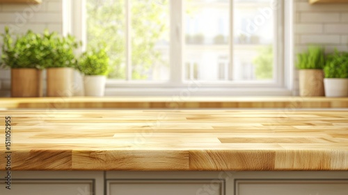 Bright Kitchen Wood Countertop, Sunny Window View