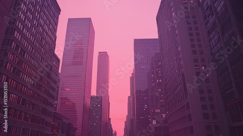 Pink Cityscape: Skyscrapers at Dusk
