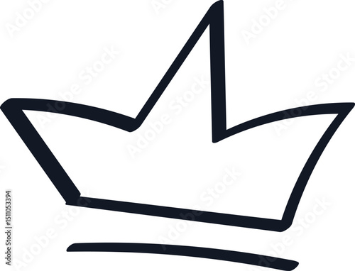Doodle Crown. Hand drawn marker symbols of king Reign. Outline icon of princess Power. Isolated black ink shape. Simple comic style. Childish image. Black and white sketch icon. Vector illustration