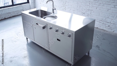 Sleek Stainless Steel Kitchen Island
